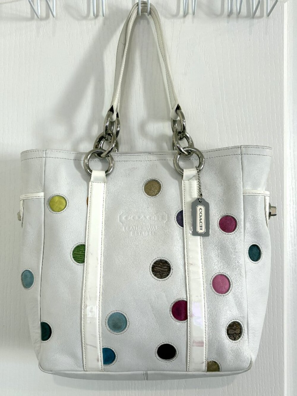 Vintage Coach Polka Dot Gallery Lunch Tote Bag Limited Edition Leather White
